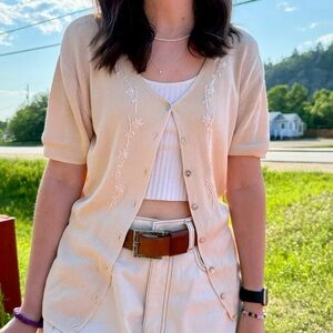 Vintage Dalia yellow Knit short sleeve cardigan - M